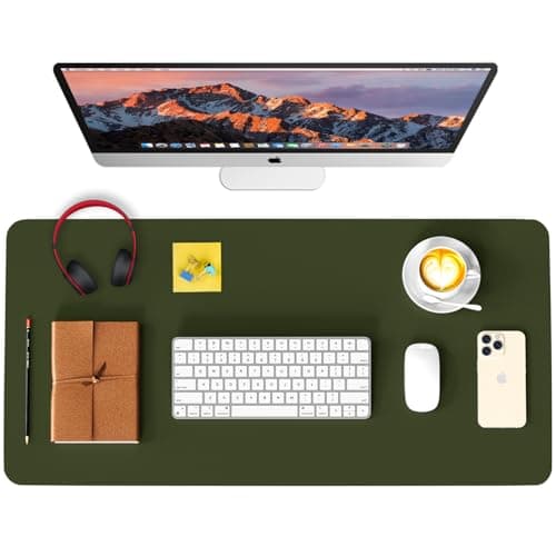 Non-Slip Waterproof Leather Desk Pad Mouse Mat, Olive Green 35.4x17 in