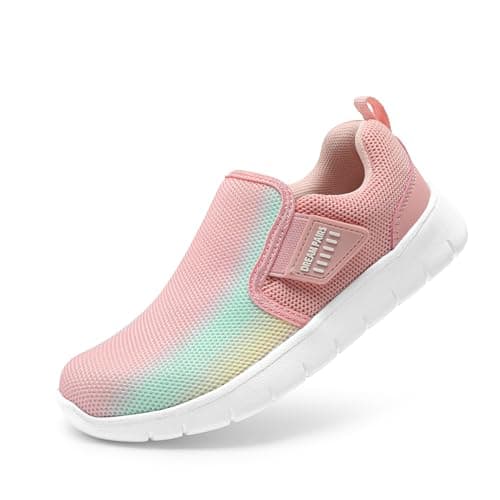 DREAM PAIRS Boys Girls Shoes Kids Slip on Tennis EZ-Ons MightyMovers Running Athletic Barefoot Zero Drop Sports Sneakers,Size 11 Little Kid,Pink/Rainbow,Luca