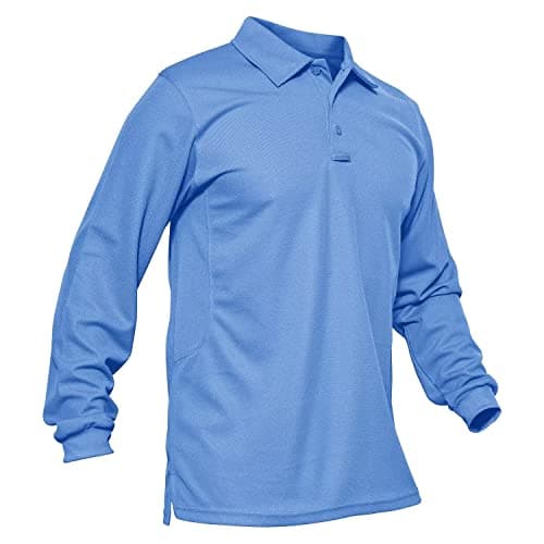 MAGCOMSEN Mens Long Sleeve Polo Golf Shirts Casual Quick Dry Summer Golf Polo Fall Performance Shirts Lightblue