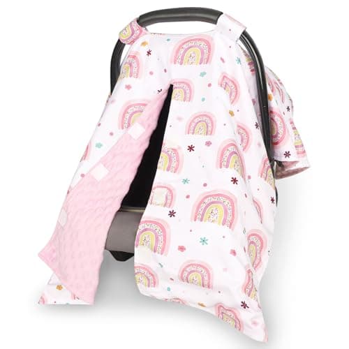 Pea Pod Car Seat Cover for Baby, Infant Carseat Cover with Peekaboo Opening Car Seat Canopy Cover, Nursing Cover for Baby Boys Girls (Rainbow)