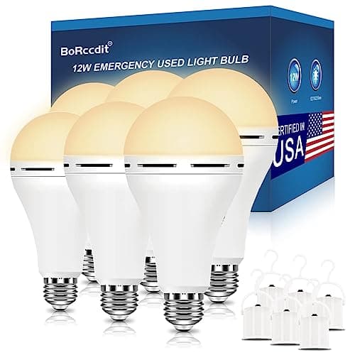 BoRccdit Emergency Rechargeable Light Bulbs, 12W 5000K Battery Light Bulb, Emergency Light Bulbs for Home Power Failure Hurrican