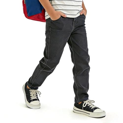 Tenfinordi Boys Slim Fit Stretch Jeans Elastic Waist Denim Pants Pull On for Boys with 5 Pockets Dark Gray Casual School Sports Jogging Comfort Kids Denim Trousers Size 11