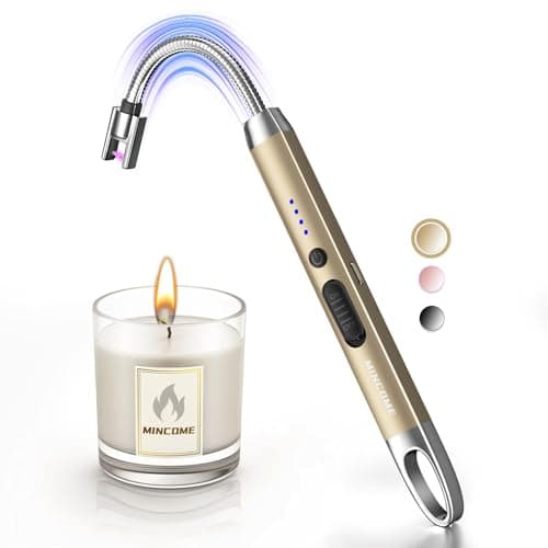 MINCOME Candle Lighter, Windproof Flameless Electric lighters, Long Lighter with 360° Neck & Safety Switch, USB-C Rechageable LED Power Display Arc Lighters for BBQ Candle Birthday