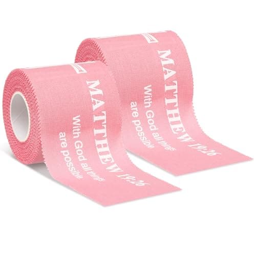 MiniInflat 2 Pcs Christian Cross Athletic Tape Sports Tape 2in x 23ft Religion Jesus Wrist Wrap for Soccer Football Baseball, Gift for Graduation Teacher Nurses Week Pentecost(Pink,Matthew 19:26)