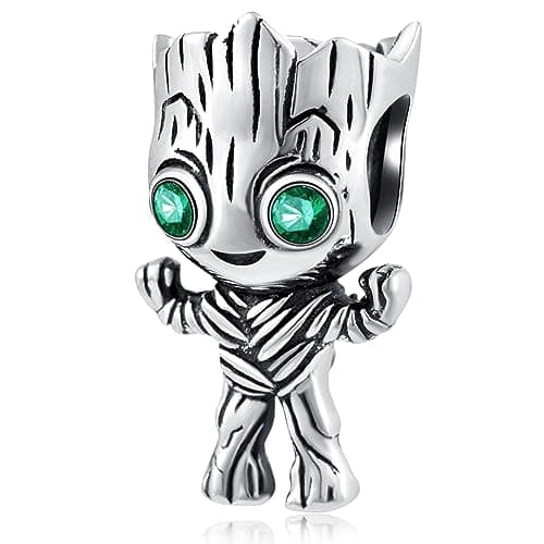 GEMDAZZ I am Groot Baby Charm, Green CZ Eyes, Fit Pandora Guardian Bracelet