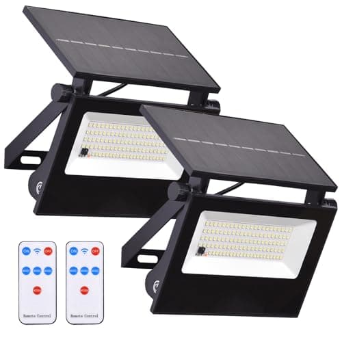 GAXTW Solar Lights Outdoor Motion Sensor Lights,107 LEDs Security Flood Lights Outdoor Waterproof IP66,Dusk to Dawn Solar Powered Wall Lights for Outside,Patio,Barn, Yard, Garage,Cool White,2-Pack