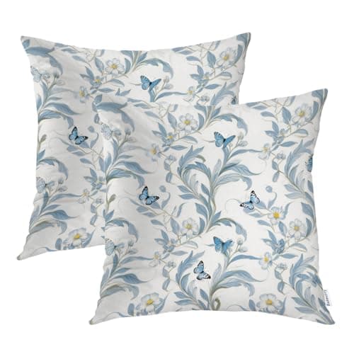 Batmerry Floral Blue White Decorative Pillow Covers, 16 x 16 Inch Flourish Damask Pattern Blue White Double Sided Throw Pillow Covers Sofa Cushion Cover Square 16 Inches(Set of 2)