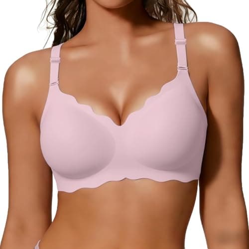 COCOMARTS Jelly Bras for Women No Underwire Scalloped Push Up Wireless Bralettes Seamless Soft Comfort Everyday Tshirt Bra Pink Medium