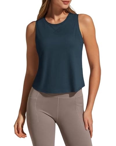 G4Free Running Tank Tops for Women Sleeveless Tanks Lightweight Loose Fit Curved Hem for Summer Workout Comfy Soft Top (Navy,XL)