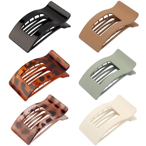 6 Pack Flat Hair Claws Clips for Women, Large Extra Strong & Thick Clips for Thick Fine Hair Styling, Secure Hair Hold Brown White