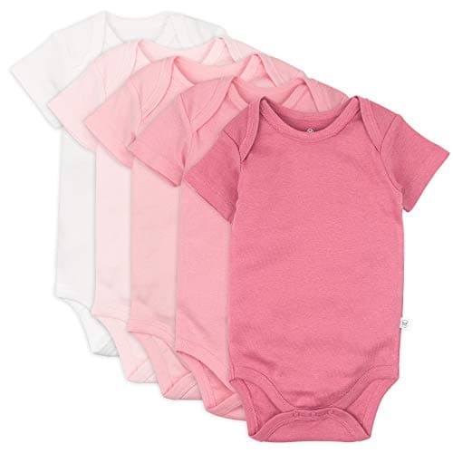 HonestBaby Organic Cotton Short Sleeve Bodysuits Multi Pack, 5 Pack Pink Ombre, 24 Months