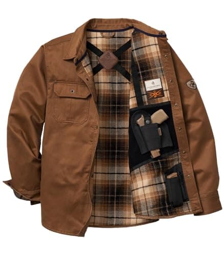 Legendary Whitetails Mens Conceal Carry CCW Shirt Jacket Waxed Cotton Water Resistant Shacket, Barley, Small