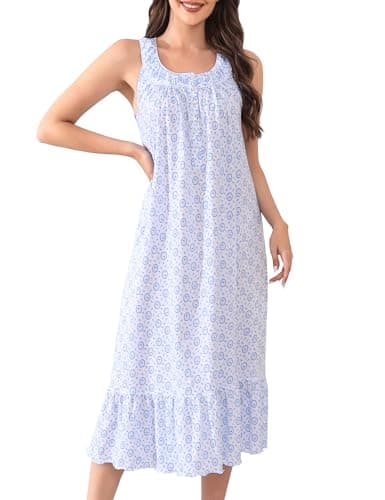 IZZY + TOBY Nightgowns for Women Knit Cotton Night Dress Soft Sleeveless Ladies Gowns