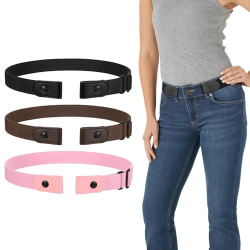 WERFORU 3 Pack No Buckle Invisible Stretch Belt Buckle-Free Elastic Belt for Women and Men，Black+Coffee+Pink-No nickle/metal，Suit for waist size 22"-34"