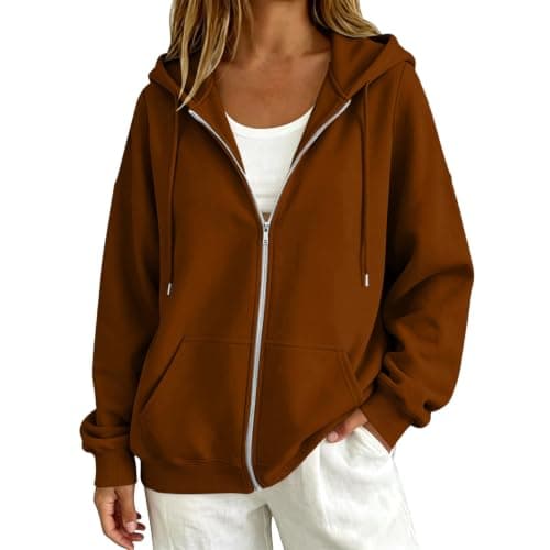 HJYUZP zip up hoodie Hoodies for Women 2026 Zip Up Oversized Sweatshirt Fall Winter Casual Zipper Lightweight Cute Jackets with Pockets Chocolate Brown