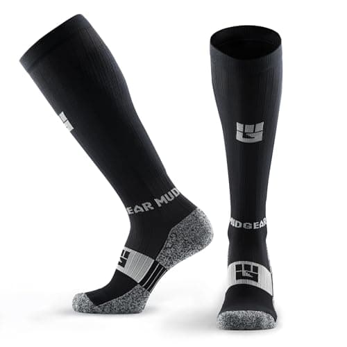 MudGear Compression Socks for Trail Running, Recovery, Travel, and Outdoor Adventures – Graduated, Durable, Sweat-Resistant, Boot Height, Black/Gray,Wide Calf, Large
