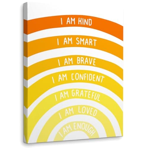 I Am Kind Smart Brave Framed Canvas Wall Art Decor 11×14 inch,Boho Yellow Rainbow Girl Nursery Quote Print Painting Artwork Home Wall Decoration For Home Nursery Playroom Girls Room Kids Room