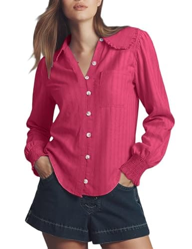 LOMON Fall Long Sleeve Tops for Women Collared Button Down Shirts