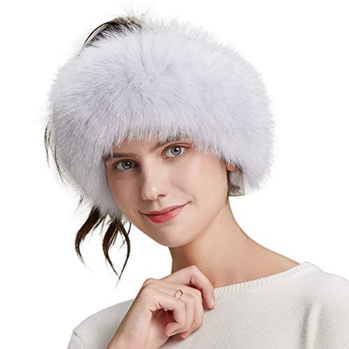 ENJOYFUR Winter Genuine Fox Fur Headband for Women Fur Earwarmers Stretchable Headwear Winter Fur Ear muff for Women