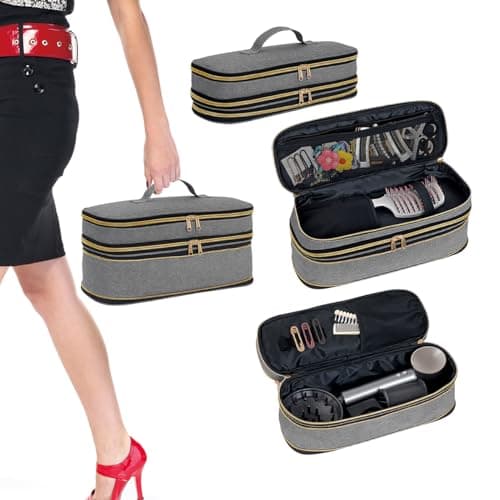 UOZL Hair Dryer Case,Curling Iron Storage,Slim Expandable Handheld,Grey
