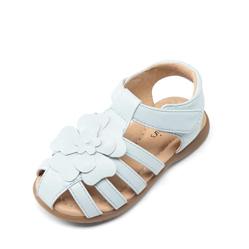 DREAM PAIRS Girls Closed-Toe Flower Summer Dress Sandals Shoes Toddler/Little Kid,Size 5 Toddler,Light Blue,KSD214