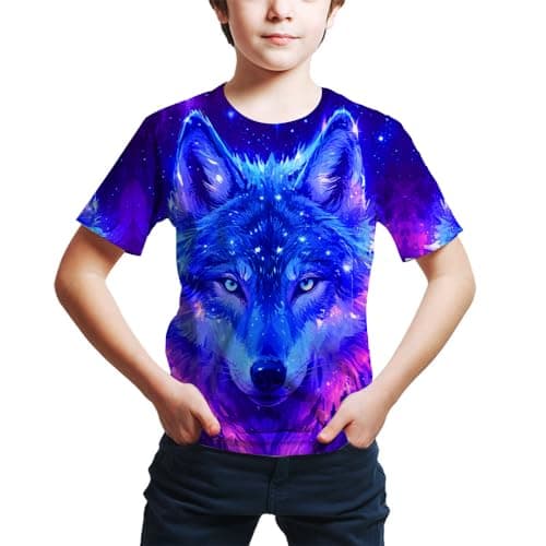 FiveEarl Kids Print 3D Wolf Tees Shirts for Youth Boys Girls 4-14 Years (US, Age, 6 Years, Wof-04)