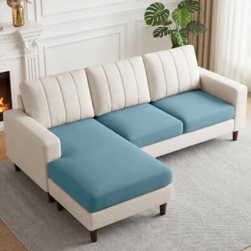 KinCam Sectional Couch Covers Stretch Couch Cushion Covers for L Shaped Couch Cover, Sofa Cushion Covers Washable 3 Pieces Sectional Covers Sofa Covers(2 Seater + 1 Chaise, Light Blue)