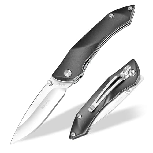 Harita Pocket Knife Folding Knife, 2.95-inch 8Cr13Mov Steel Blade, Aluminum Handle, Safety Liner-Lock Knife with Clip, Perfect for Fishing Camping, Hunting, Hiking and Every Day Carry Black
