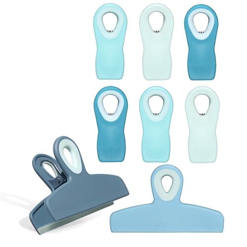 COOK WITH COLOR Bag Clips - Heavy Duty Chip Clip and Refrigerator Magnet Clips for Food Storage with Air Tight Seal Grip, Light Blue, Pack of 8