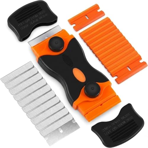 Mister Rui 2-in-1 Replaceable Razor Blade Scraper Tool with 10 Metal & 10 Plastic Blades, Safe Screw-On Design for Glass Cooktop Tile Floor Paint & Sticker Removal, Multi-Surface Cleaning Scraper