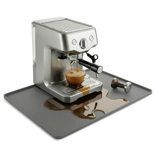 Silicone Coffee Mat for Countertop, 24x16 inch - Heat Resistant Espresso Machine Mat with Raised Edge, Non-Slip Waterproof Station Pad, Compact Coffee Bar & Kitchen Accessories - Grey