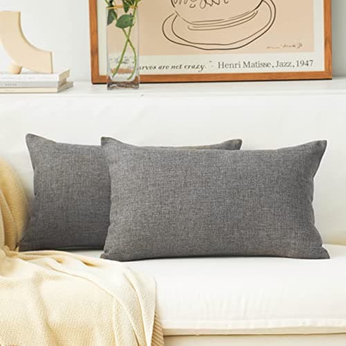 Home Brilliant Decorative Lined Linen Rectangle Cushion Covers Throw Pillow Cases for Car, 12" x 20"(30x50), Set of 2, Dark Grey