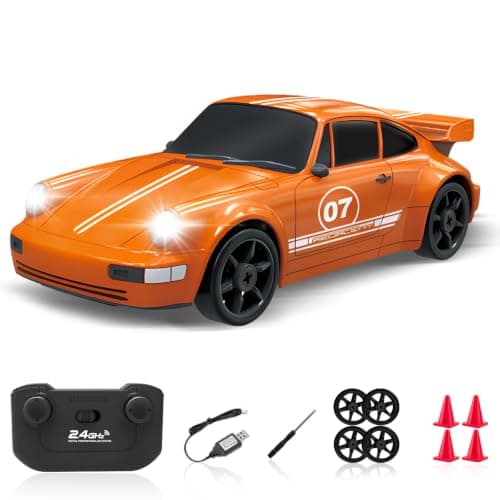 YUAN PLAN RC Drift Car 1/24 2.4GHz Remote Control Car 4WD High Speed Drifting RC Cars with Light Rechargeable Battery and Drift Tires Racing Cars Toys for Kids Adults Girl Boys, Orange