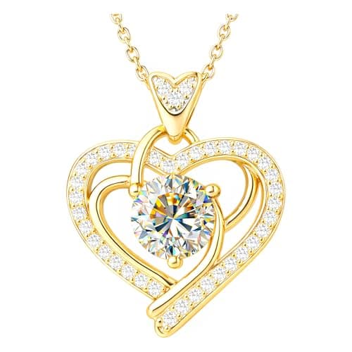 SOULVAYA 2 CT Heart Moissanite Necklace for Women — Anniversary Graduation Birthday Wedding Gift for Wife Mom Girlfriend Sister, Brilliant 14K Gold Plated 925 Sterling Silver D Color VVS1, GRA-Certified Amulet for Endless Love, Gift-Boxed