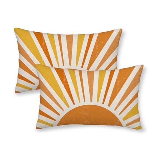 Summer Outdoor Pillow Covers 12x20 Inch 2 Pcs Mustard Yellow Orange Sunshine Decor Throw Pillows Boho Abstract Sun Farmhouse Holiday Decoration Pillowcase Linen Cushion Cover for Couch Sofa Bed