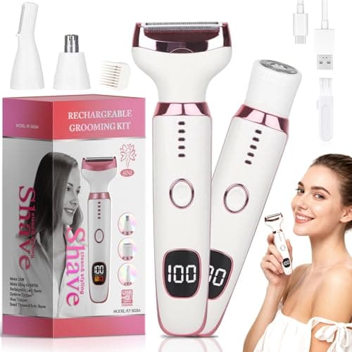 Beanify 2026 Electric Razor for Women Men,4 in 1 Ladies Wet & Dry Body Razors and Facial Hair Remover, Rechargeable LED Display Hair Removal Kit for Nose Face Body Bikini Hair