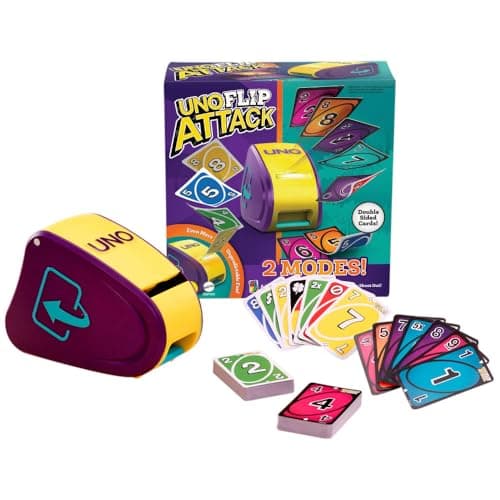 Mattel Games UNO Flip Attack Card Game with Launcher Unit & Double-Sided Deck for Kids, Families & Parties, 2-10 Players Ages 7+