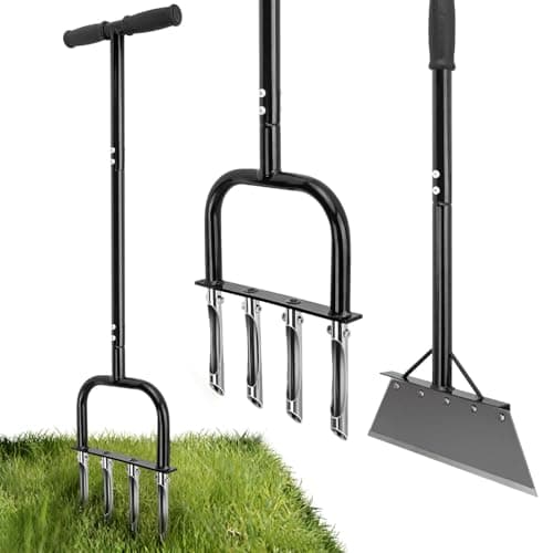 easymake 2-in-1 Lawn Aerator & Weeding Tool Set, Snow Shovel – Multifunctional Garden Soil Aerator, Weed Remover, and Snow Shovel for Small Lawns, Tight Corners, and Yard Care