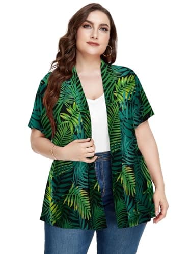 LARACE Short Sleeve Cardigans for Womens Summer Tops Casual Plus Size Open Front Lightweight Cover Up (A-Green42 L)