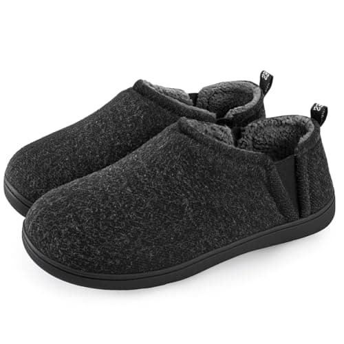 Snug Leaves Men's Faux Wool Slippers Comfy Warm Winter House Shoes with Elastic Gores Dark Gray, 9-10 US