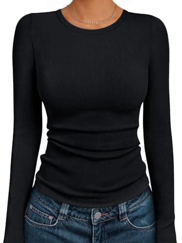 AUTOMET Women's Ribbed Long Sleeve Basic Top Black