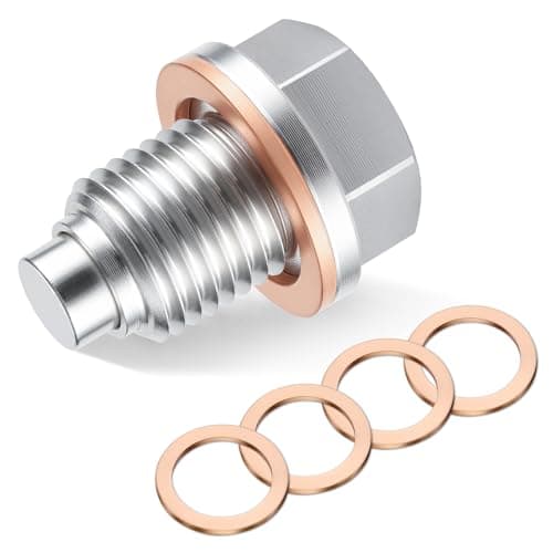 GaRhomxy M14x1.5 Magnetic Oil Drain Plug,Strong Magnetic Stainless Steel Oil Drain Nut Pan Bolt with 5PCS Copper Crush Washer Gasket to Prevent Leakage, Fits for Most Cars, Motorcycles, and Boats