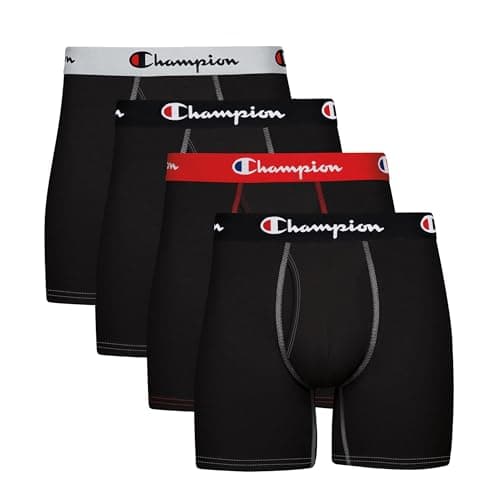 Champion Men's Underwear Boxer Briefs, Total Support Pouch, Cotton Stretch- 4 Pack