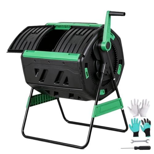 SUPER DEAL 53 Gallon Dual Chamber Compost Tumbler, 360° Rotating Composter