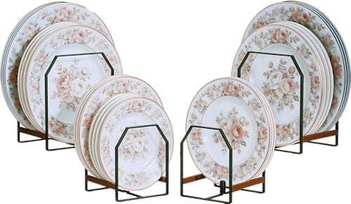 TIPSYTREE 4 Pack Plate Organizer for Cabinet, Arched Metal Dish Holder Rack, Plate Rack Organizer for Cupboard, Space Saver Dish Storage Rack, Holds 6–12 Inch Plates, 2 Large 2 Small, Black