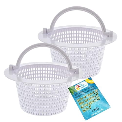 U.S. Pool Supply Above Ground Pool Thru-Wall Skimmer Baskets with Handles, 2 Pack - (See Size) Swimming Pool Replacement Baskets - Standard Small Thru-Wall Size - Skim Remove Debris, Cleanout Leaves
