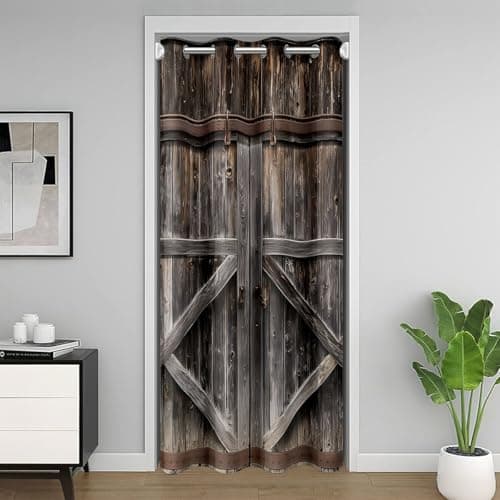 Feelyou Brown Wood Barn Door Curtain for Doorway Privacy 34"x80"