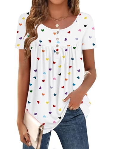 Zeagoo Dressy Tops for Women Short Sleeve Summer Outfits Loose Fit Tunic T Shirts Fashion Blouses Floral Medium