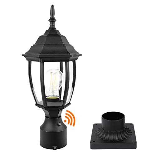 Dusk to Dawn Outdoor Post Light Hardwired 120V, Waterproof Aluminum Pole Light Fixture with Pier Mount Base, Exterior Lamp Post Lantern Head with Clear Glass for Garden Yard Patio Pathway (6 Inch)