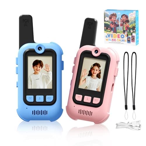 Fewuto Video Walkie Talkies for Kids, 2 Pack Long Range Walkie Talkies with Screen & Voice Changer, Outdoor Toys for Boys Girls Ages 3-12, Family Games Birthday Gifts for Kids (Blue+Pink)